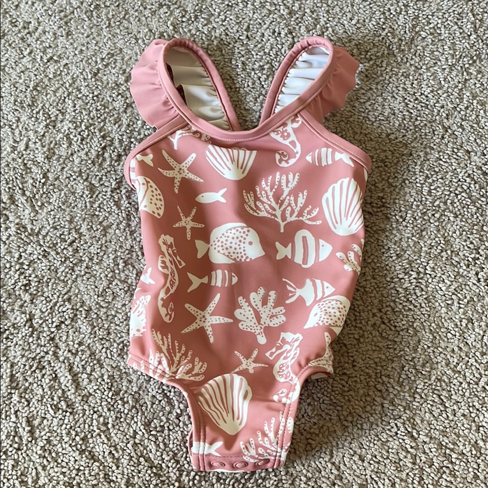 Pink Ruffle Swimsuit with Sea Life Print NWOT
